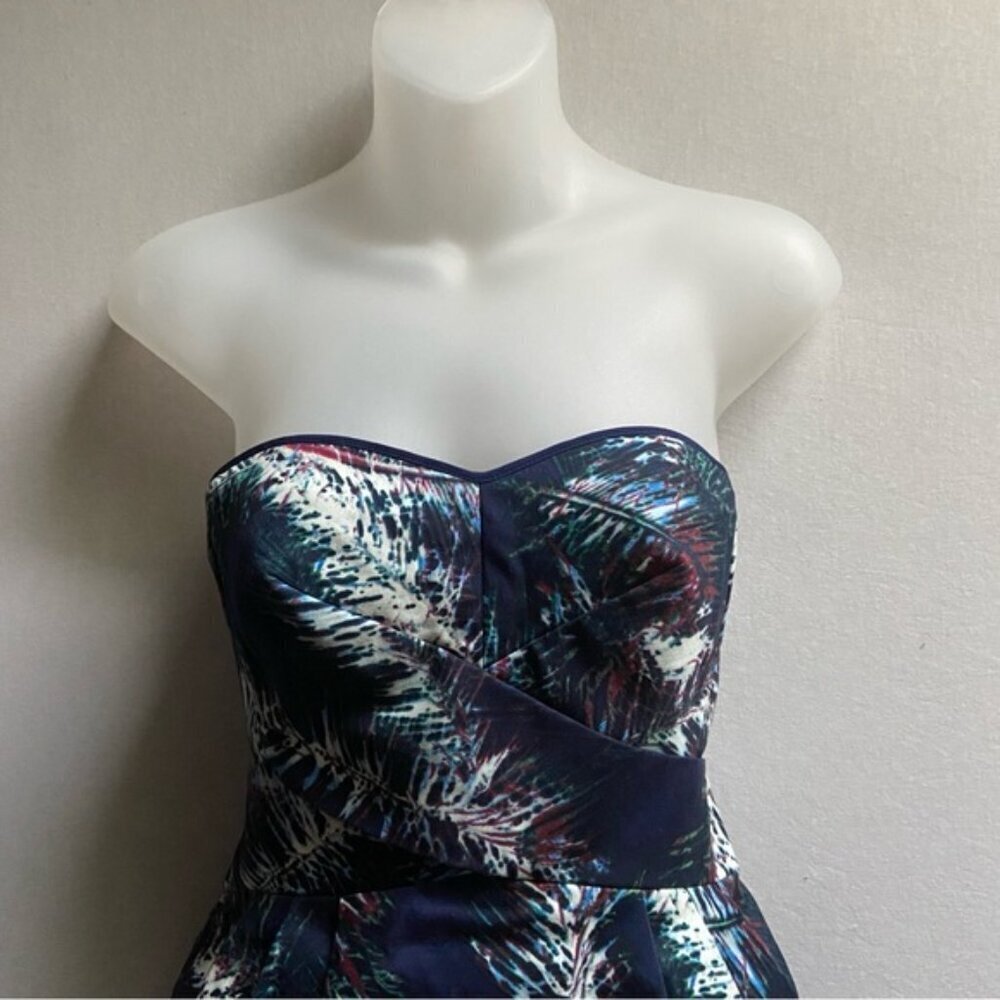 Club Monaco Nelly Strapless Mini Dress With Pockets Blue Pattern Sz 0 - Picture 10 of 15